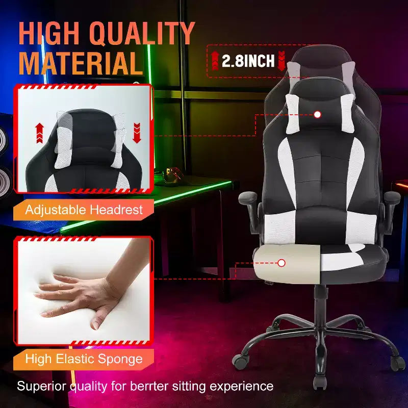 FDW PC Gaming Chair Office Chair Desk Chair with Lumbar Support Flip Up Arms Headrest