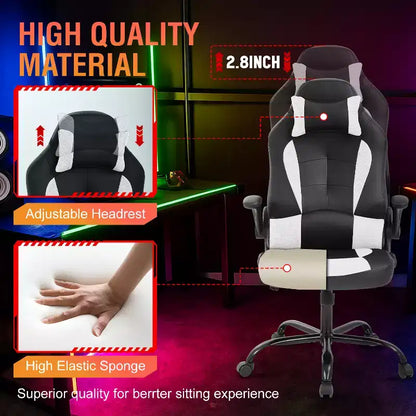 FDW PC Gaming Chair Office Chair Desk Chair with Lumbar Support Flip Up Arms Headrest