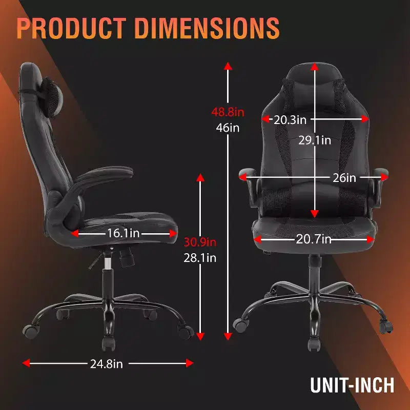 FDW PC Gaming Chair Office Chair Desk Chair with Lumbar Support Flip Up Arms Headrest