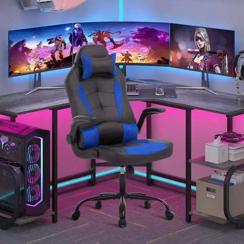 FDW PC Gaming Chair Office Chair Desk Chair with Lumbar Support Flip Up Arms Headrest