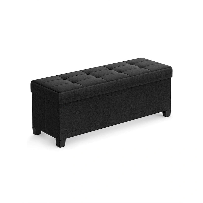 Fabric Upholstered 43  Wide Small Storage Ottoman with Wooden Legs and Tufted Lid