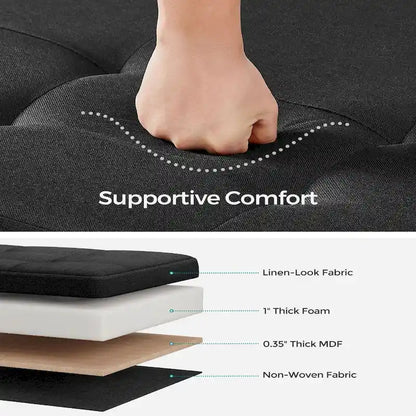 Fabric Upholstered 43  Wide Small Storage Ottoman with Wooden Legs and Tufted Lid