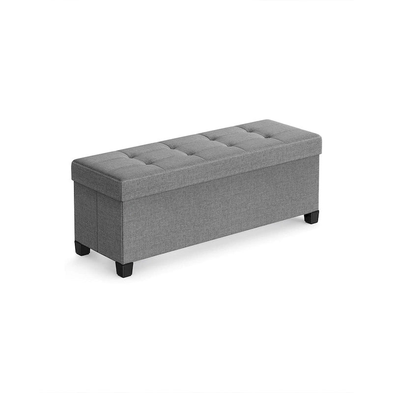 Fabric Upholstered 43  Wide Small Storage Ottoman with Wooden Legs and Tufted Lid