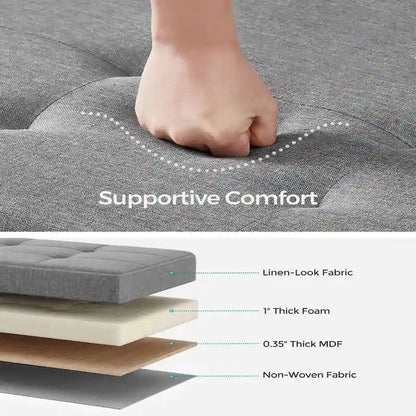 Fabric Upholstered 43  Wide Small Storage Ottoman with Wooden Legs and Tufted Lid