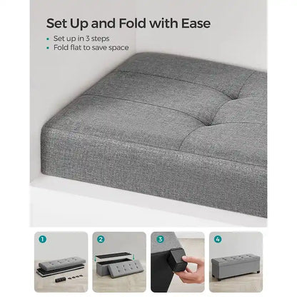 Fabric Upholstered 43  Wide Small Storage Ottoman with Wooden Legs and Tufted Lid