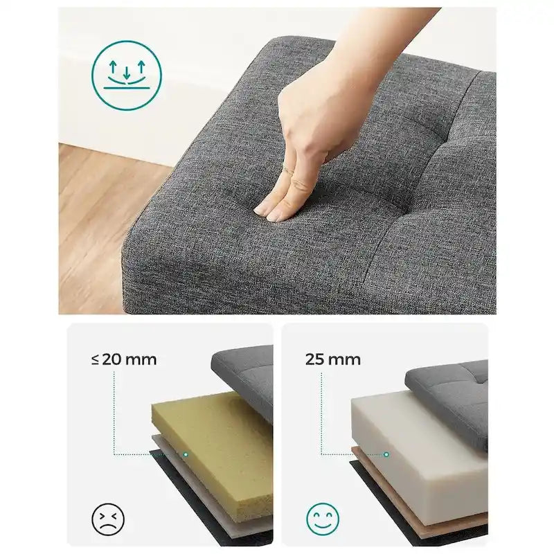 Fabric Upholstered 43  Wide Small Storage Ottoman with Wooden Legs and Tufted Lid