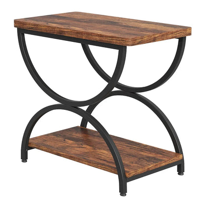 2-Tier Rectangular Wood Metal End Side Chairside Table