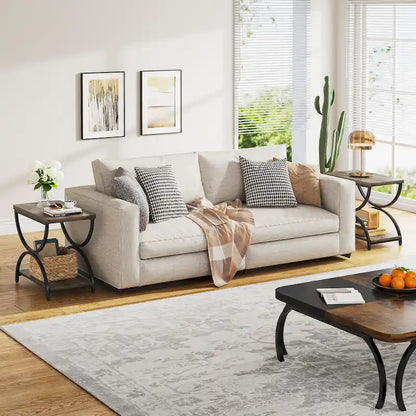 2-Tier Rectangular Wood Metal End Side Chairside Table