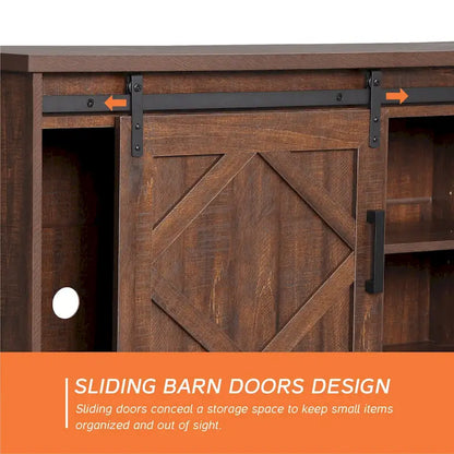 Fireplace TV Stand Farmhouse Sliding Barn Door Entertainment Center