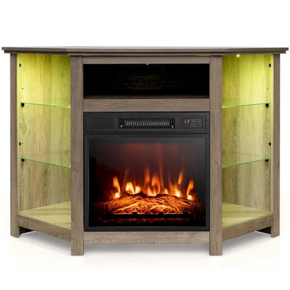 Costway Fireplace TV Stand w/ Led Lights & 18  Electric Fireplace for - See Details