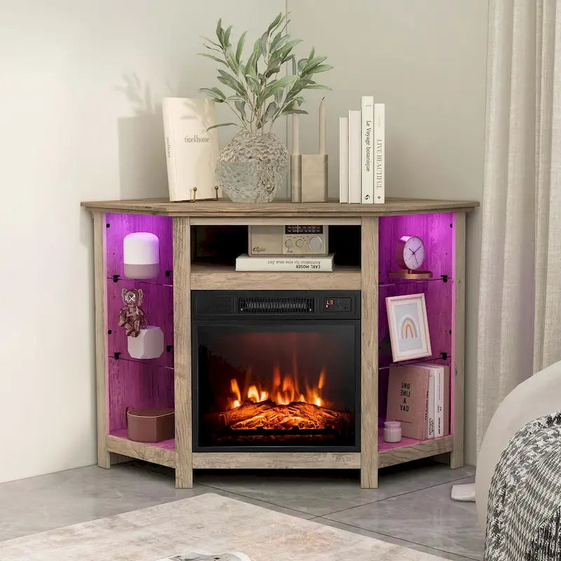 Costway Fireplace TV Stand w/ Led Lights & 18  Electric Fireplace for - See Details