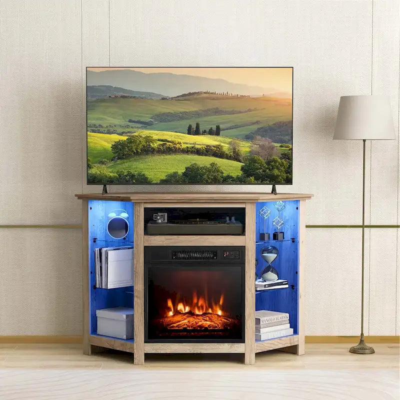 Costway Fireplace TV Stand w/ Led Lights & 18  Electric Fireplace for - See Details