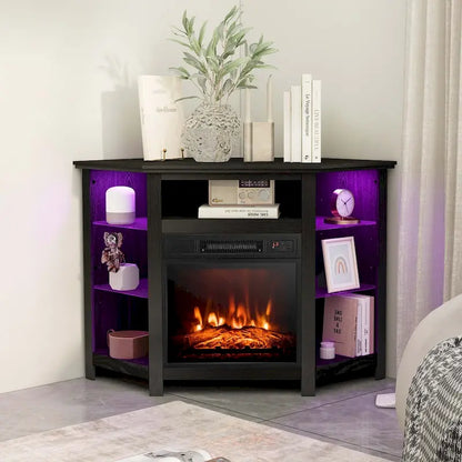 Costway Fireplace TV Stand w/ Led Lights & 18  Electric Fireplace for - See Details