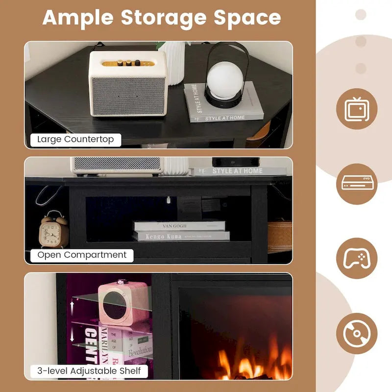 Costway Fireplace TV Stand w/ Led Lights & 18  Electric Fireplace for - See Details