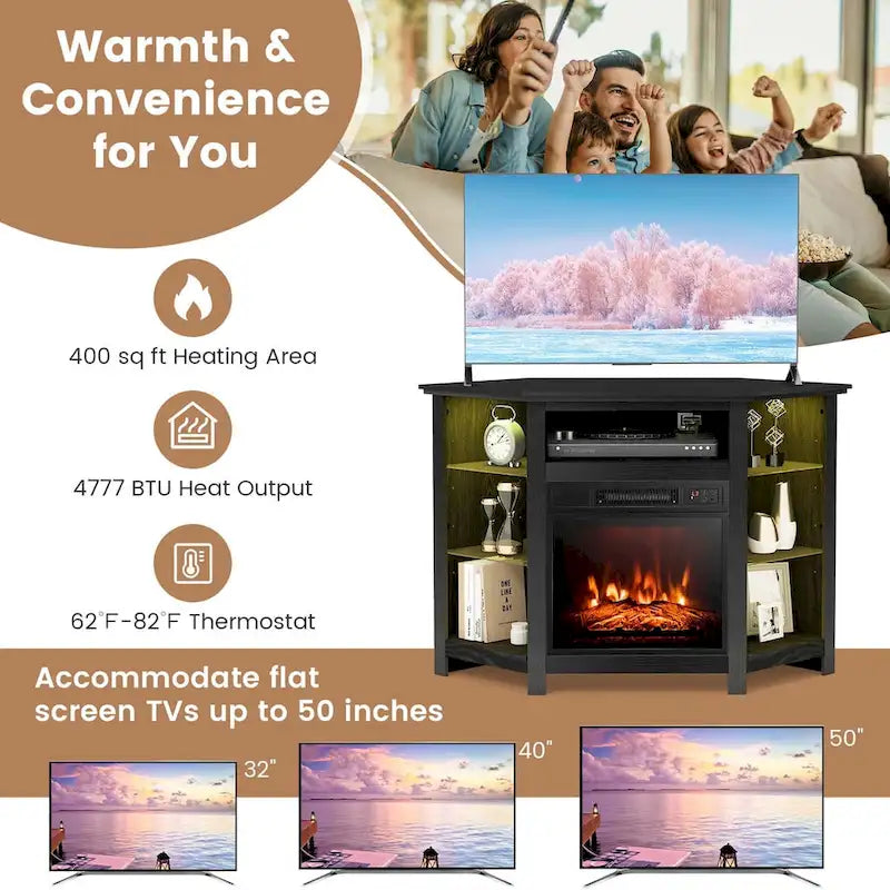 Costway Fireplace TV Stand w/ Led Lights & 18  Electric Fireplace for - See Details
