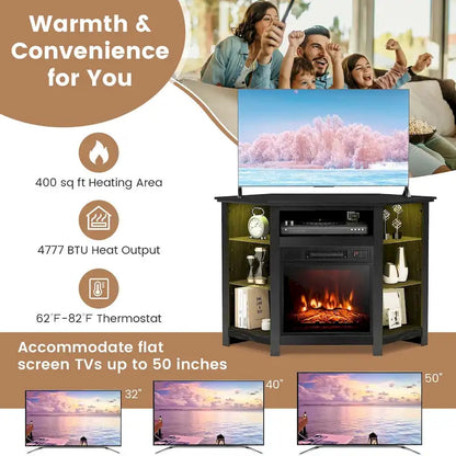 Costway Fireplace TV Stand w/ Led Lights & 18  Electric Fireplace for - See Details