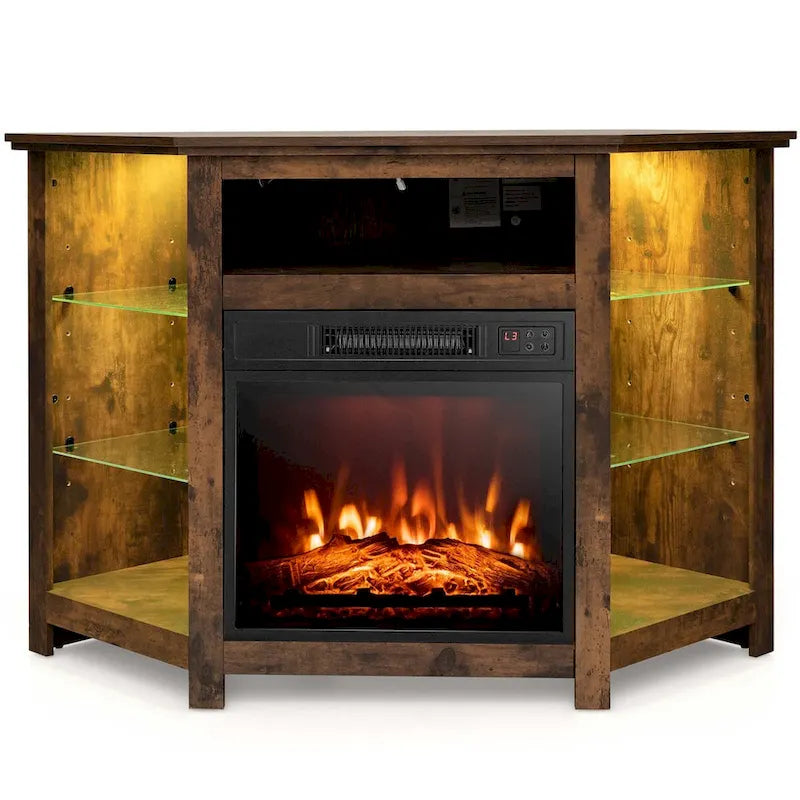 Costway Fireplace TV Stand w/ Led Lights & 18  Electric Fireplace for - See Details