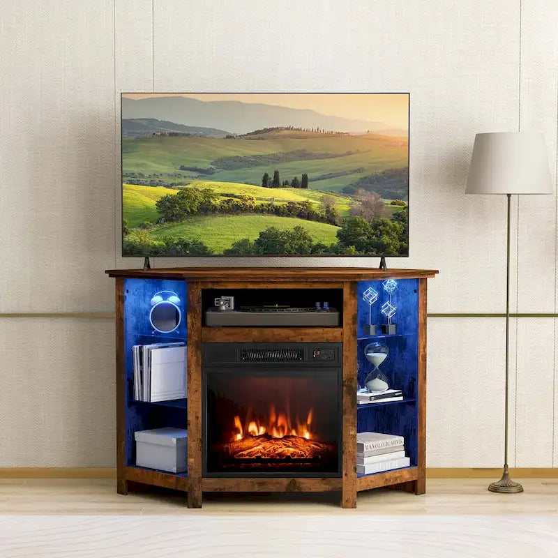 Costway Fireplace TV Stand w/ Led Lights & 18  Electric Fireplace for - See Details