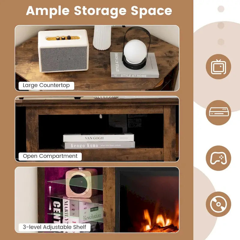 Costway Fireplace TV Stand w/ Led Lights & 18  Electric Fireplace for - See Details