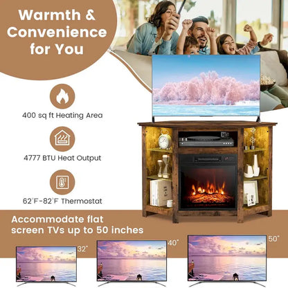 Costway Fireplace TV Stand w/ Led Lights & 18  Electric Fireplace for - See Details