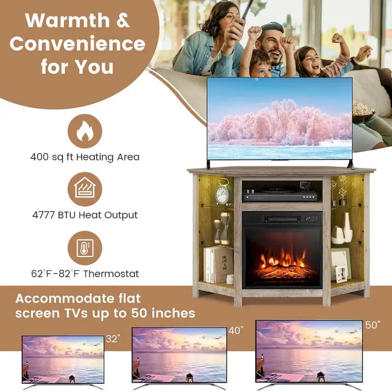 Costway Fireplace TV Stand w/ Led Lights & 18  Electric Fireplace for - See Details