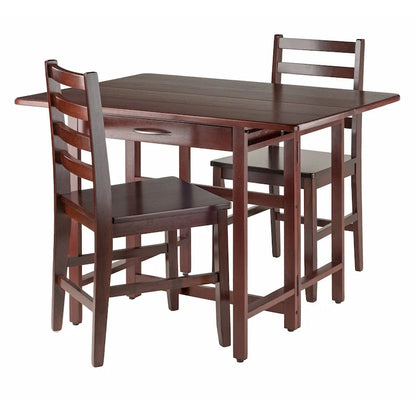 3-Pc Drop Leaf Table with Ladder-back Chairs, Walnut
