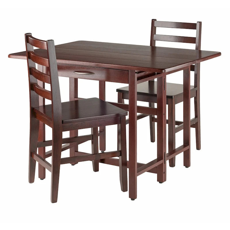 3-Pc Drop Leaf Table with Ladder-back Chairs, Walnut