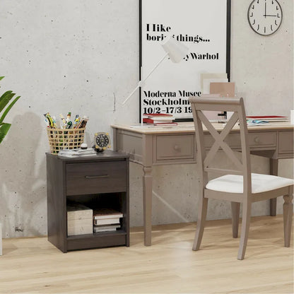 Gymax Nightstand with Drawer Storage Shelf Wooden End Side Table