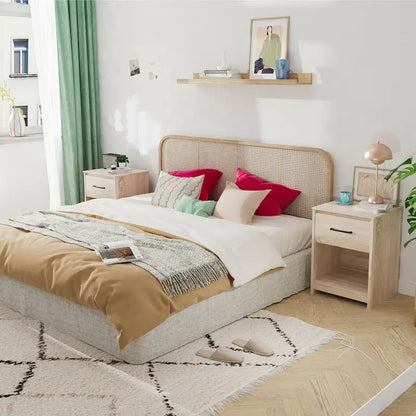 Gymax Nightstand with Drawer Storage Shelf Wooden End Side Table