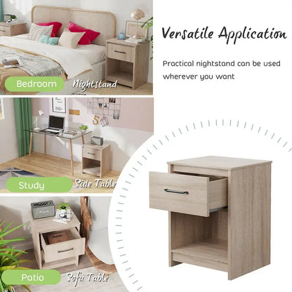 Gymax Nightstand with Drawer Storage Shelf Wooden End Side Table
