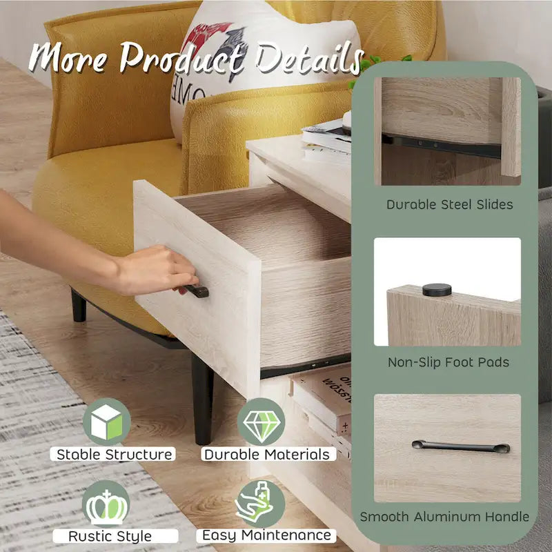 Gymax Nightstand with Drawer Storage Shelf Wooden End Side Table