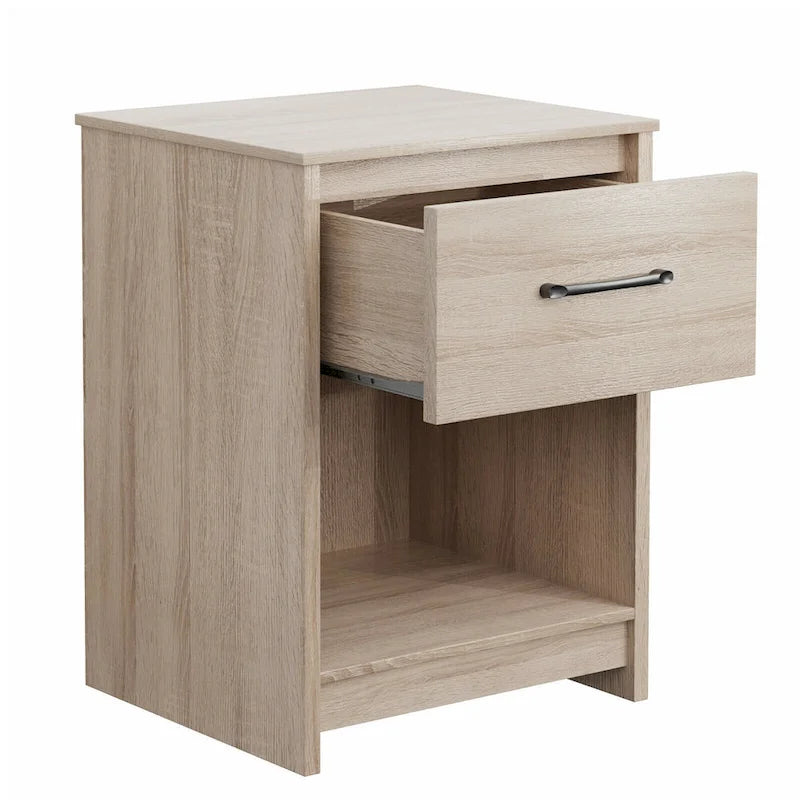 Gymax Nightstand with Drawer Storage Shelf Wooden End Side Table