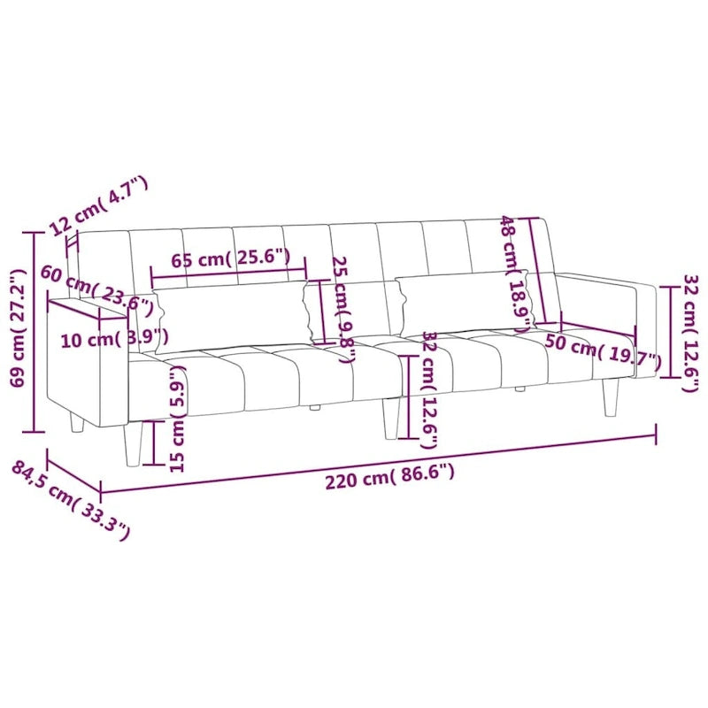 vidaXL 2-Seater Sofa Bed Upholstered Convertible Sleeper Sofa Couch Velvet - 86.6  x 33.3  x 27.2