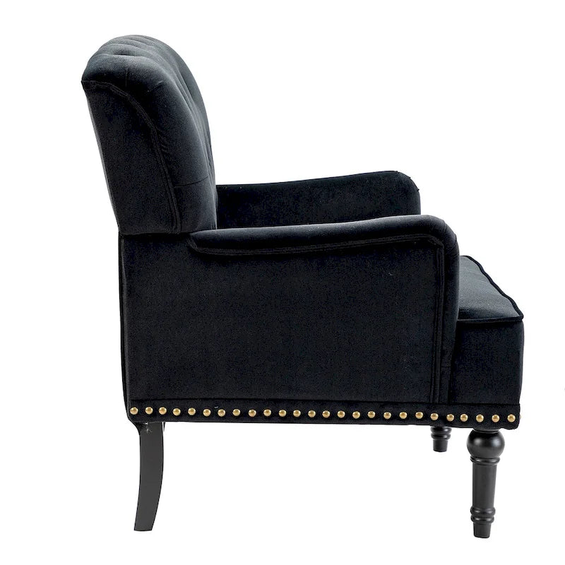 Geltrude Transitional Upholstered Button Tufted Club Chair with turned wooden Legs by HULALA HOME