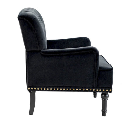 Geltrude Transitional Upholstered Button Tufted Club Chair with turned wooden Legs by HULALA HOME