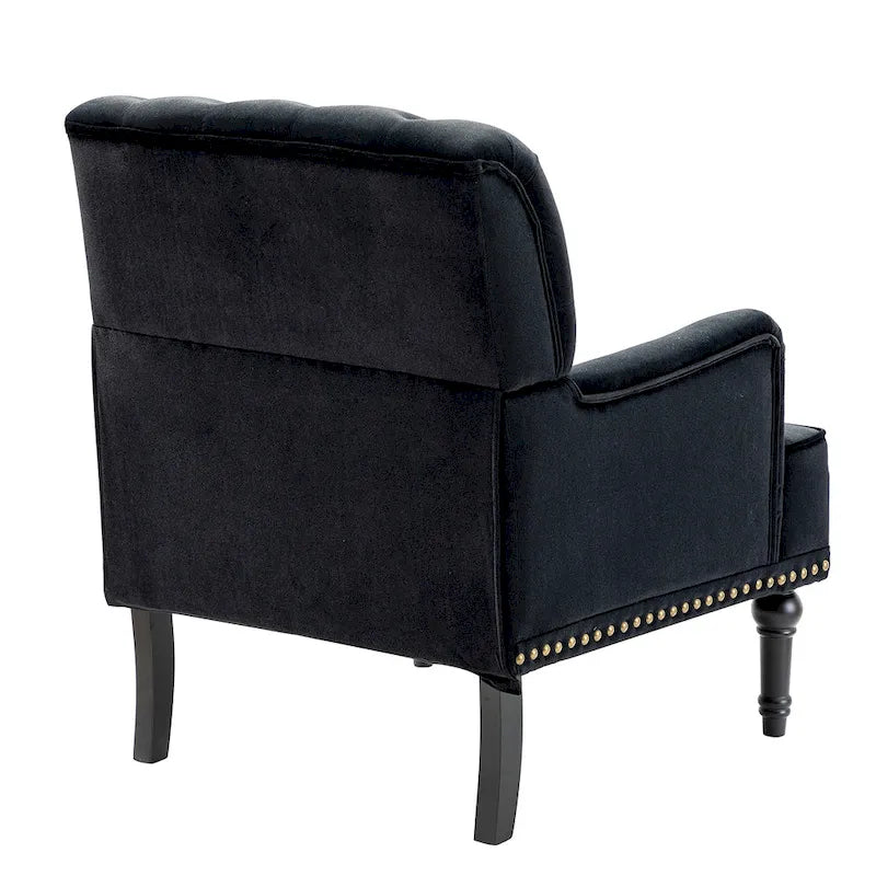 Geltrude Transitional Upholstered Button Tufted Club Chair with turned wooden Legs by HULALA HOME