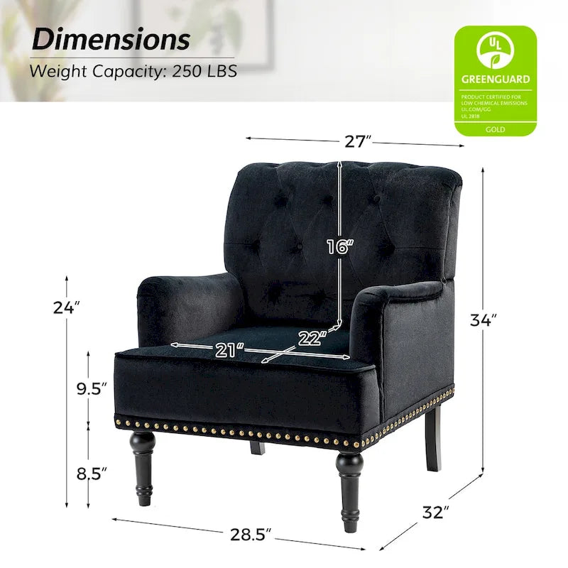 Geltrude Transitional Upholstered Button Tufted Club Chair with turned wooden Legs by HULALA HOME