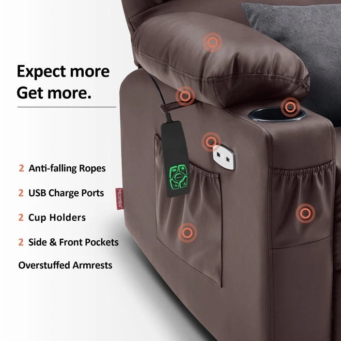 MCombo Medium Dual Motor Power Lift Recliner Chair with Massage and Heat for Elderly People, Faux Leather 7679