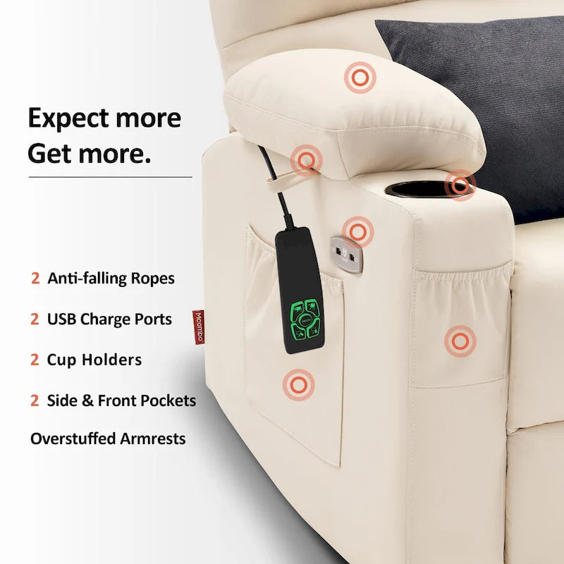 MCombo Medium Dual Motor Power Lift Recliner Chair with Massage and Heat for Elderly People, Faux Leather 7679