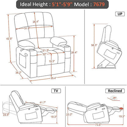 MCombo Medium Dual Motor Power Lift Recliner Chair with Massage and Heat for Elderly People, Faux Leather 7679