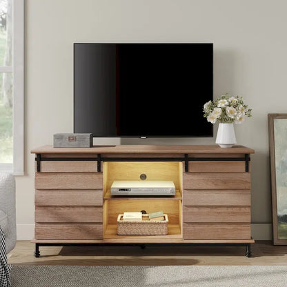 WAMPAT Farmhouse Sliding Barn Door TV Stands Storage Cabinets Entertainment Stand for TVs Up to 65