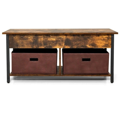 FarmHouse Lift-Top Multi Purpose Coffee Table with 2 Storage Drawers Bins