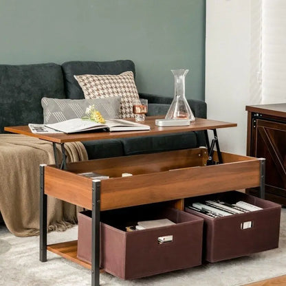 FarmHouse Lift-Top Multi Purpose Coffee Table with 2 Storage Drawers Bins