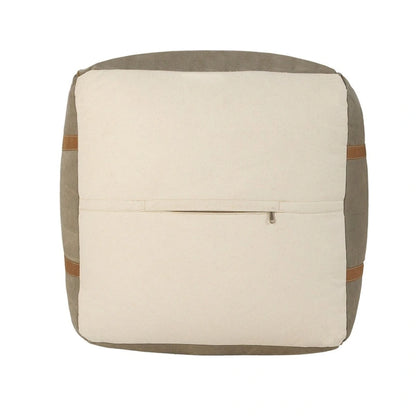 20  Gray Ivory Faux Leather Handmade Square Pouf Ottoman With Handles