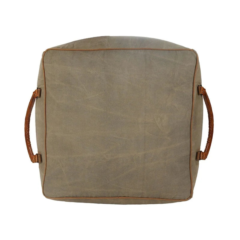 20  Gray Ivory Faux Leather Handmade Square Pouf Ottoman With Handles