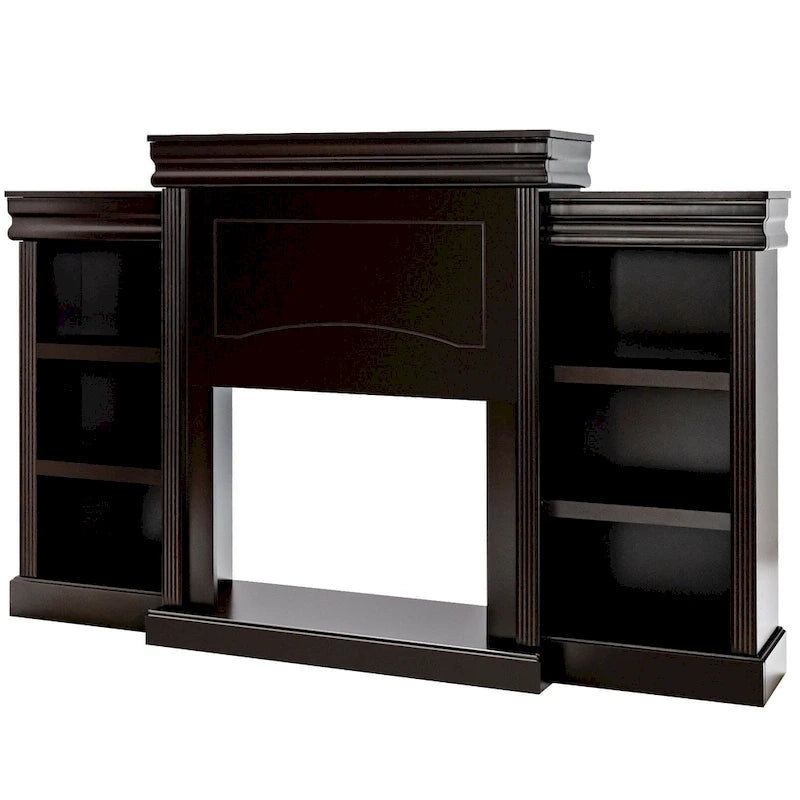 70-Inch Brown Media Entertainment Center with Bookcase and Fireplace Cabinet - 70  x 11 x 45 (L x W x H)