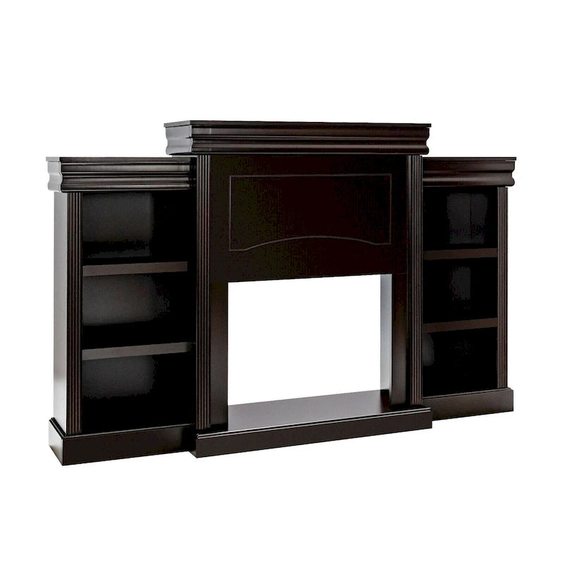 70-Inch Brown Media Entertainment Center with Bookcase and Fireplace Cabinet - 70  x 11 x 45 (L x W x H)