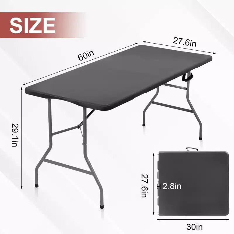 Tavolo Pieghevole 5 Piedi Portatile in Plastica HDPE Rettangolare per Interni ed Esterni con Gambe in Acciaio Nero