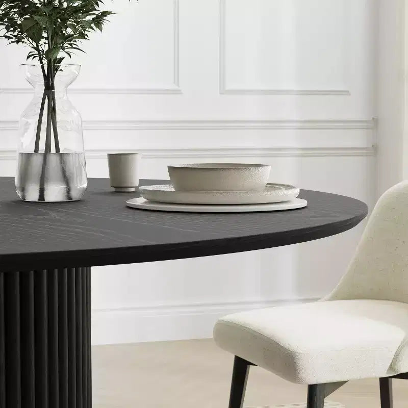 Dovelina Mid-Century Round Dining Table Wood Kitchen Table Dining Room Table for 4 People - Black