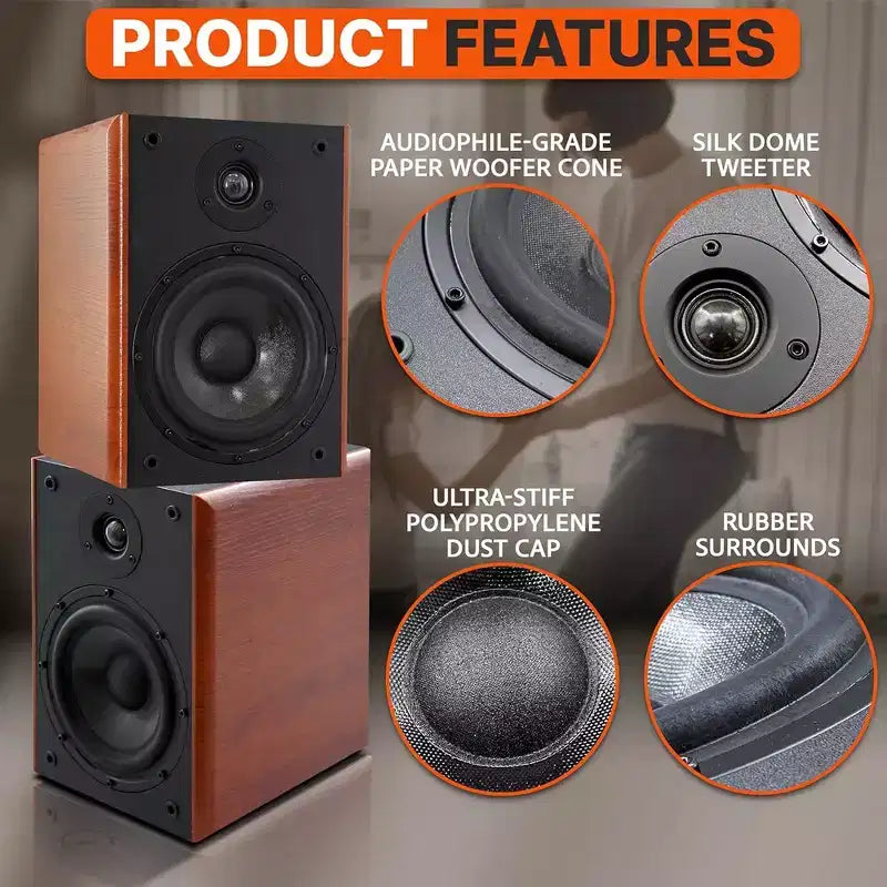 Pyle Diffusori da Scaffale Home Theater - PHQBS52, Woofer da 5.25, Tweeter a Cupola in Seta da 1, Coppia, Nero
